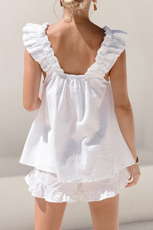 Ruffled Square Neck Top and Shorts Set