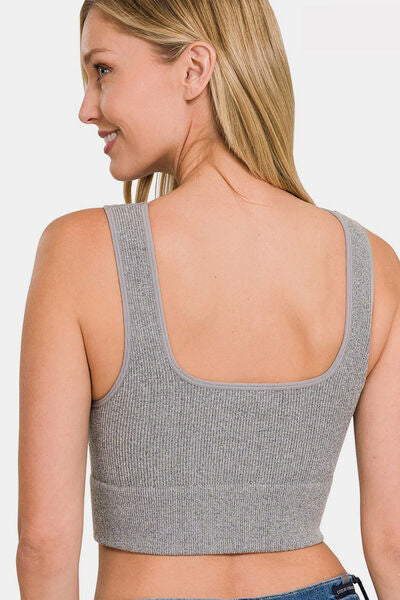 Ribbed Square Neck Cropped Tank