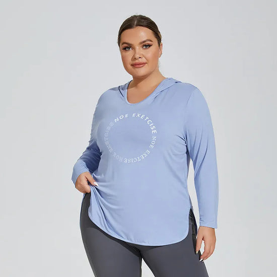 CurveStyle Plus Size Printed Yoga Hooded Top_1