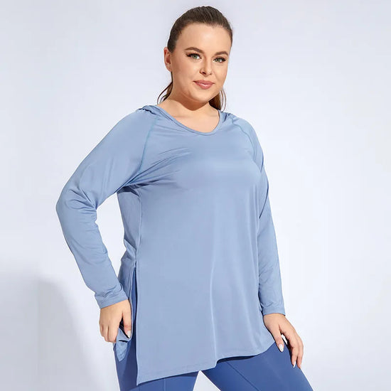 CurveFlow Plus Size Breathable Yoga Hooded Top_5
